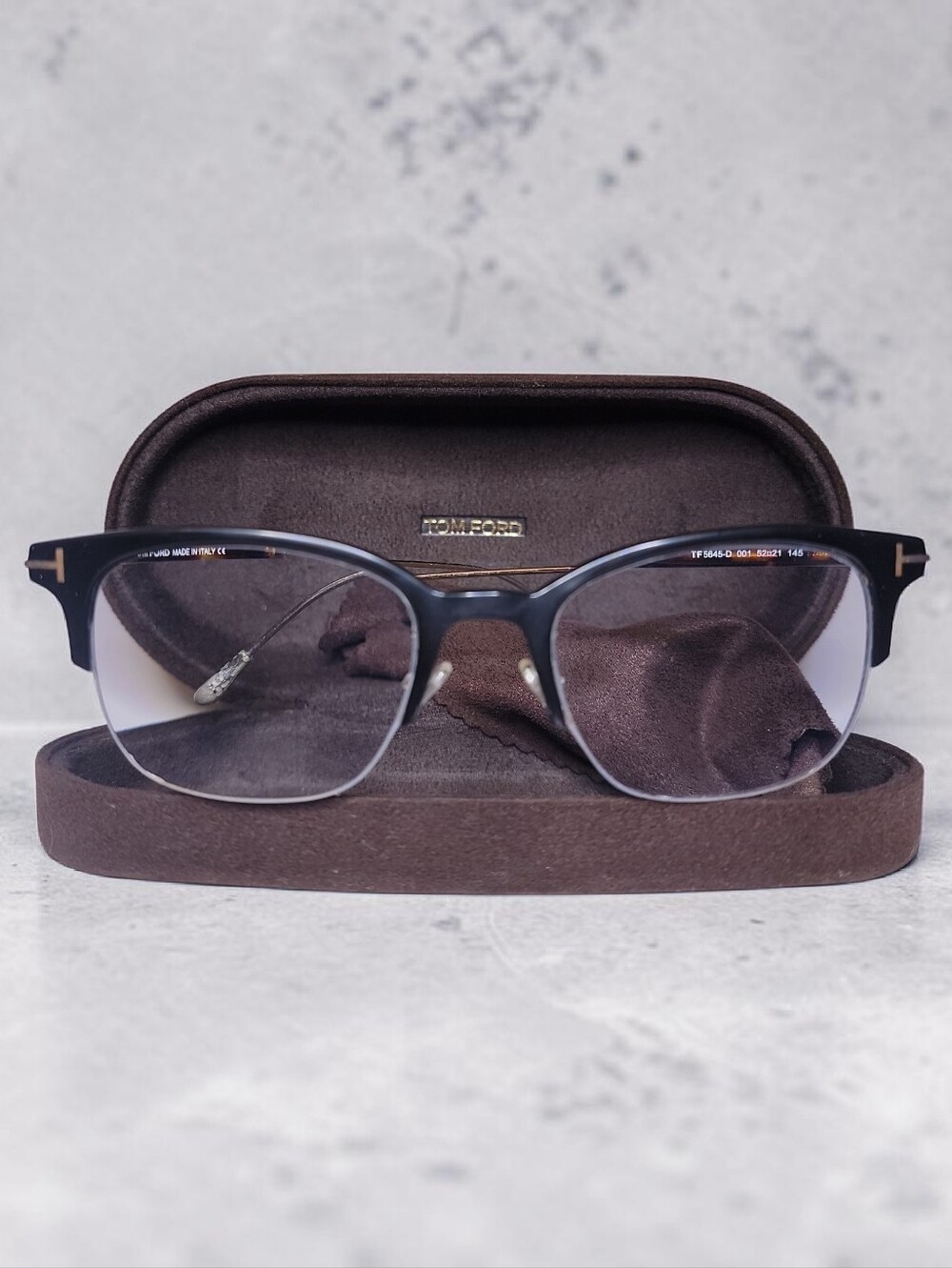 Tom Ford Dark Brown Men's Eyeglasses  Case with Gold Logo And Prescriptions